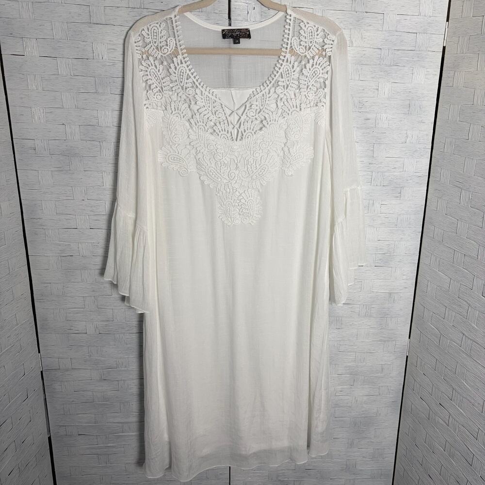 J Jill women's dress white Ghazi‎ lace, bell sleeve feminine romantic Fairycore